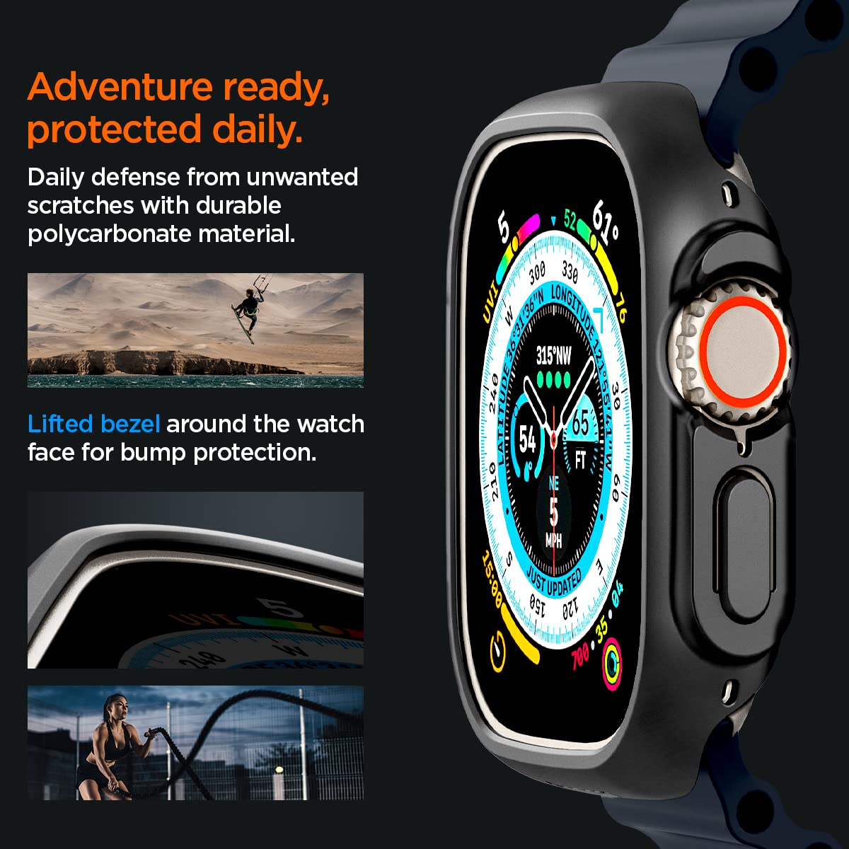 UniProtect Ultra 2 & Ultra Watch Hybrid Case Cover for Apple Watch Ultra 2 & Ultra (2023/2022) - Matte Black/Crystal Clear (Watch not Included)