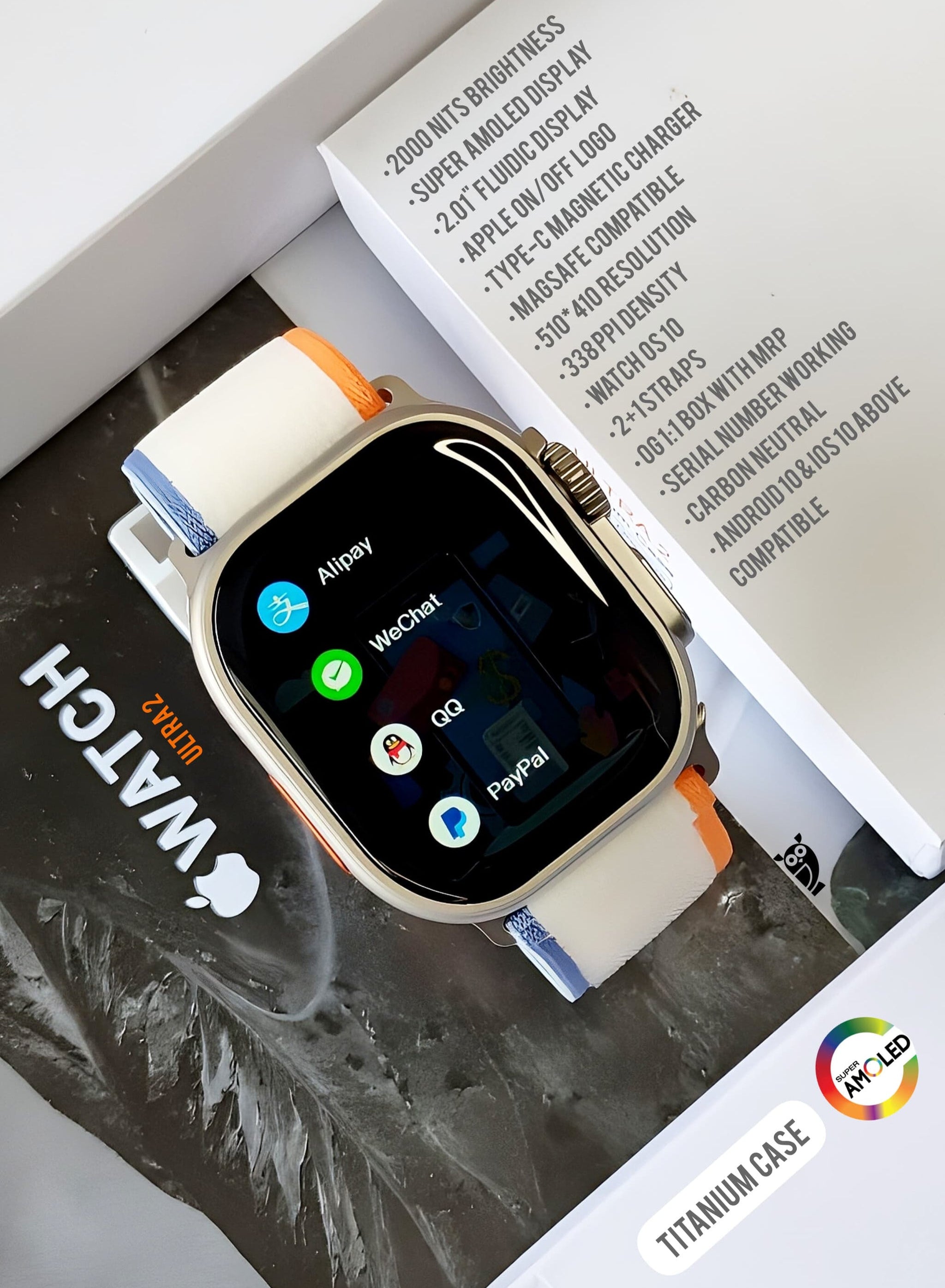 UniWatch Ultra 2 OG: 49MM AOD with LOGO, All Health and Fitness Tracker with Cellular + GPS - Extra Strap & EarPods FREE [15 Day Refund & 1 Yr Warranty]