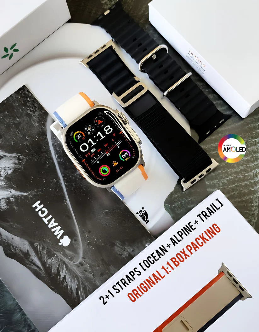UniWatch Ultra 2 OG: 49MM AOD with LOGO, All Health and Fitness Tracker with Cellular + GPS - Extra Strap & EarPods FREE [15 Day Refund & 1 Yr Warranty]