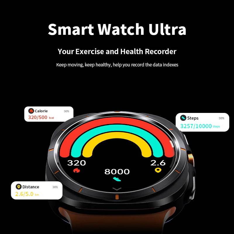 UniWatch Watch Ultra 47mm - On/Off Logo & BT Calling (100h Battery, GPS, Quick Button, Sapphire Glass & Titanium, IP68, BP & ECG Monitor) 1-Year Warranty - UltraPods (Free Gift)